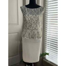 Alice + Olivia NWT Shovan White And Blace Lace Open Back Peplum Dress Sz. 6