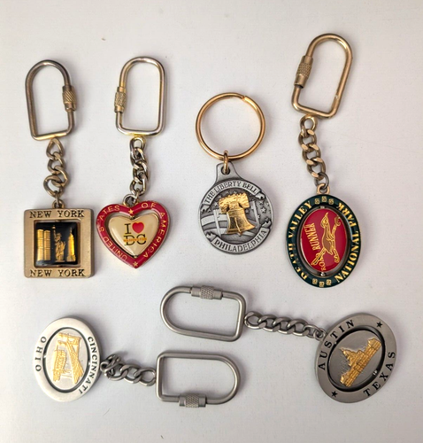 LOT 6 souvenir STATE Key Chains Rings 5 spinning gyro Pewter metal