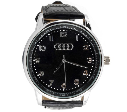 audi mens stainless steel black dial black leather strap sport