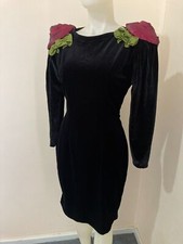 Vintage Ladies 1970s Little Black Dress Velveteen Small 8 Cocktail Tailored