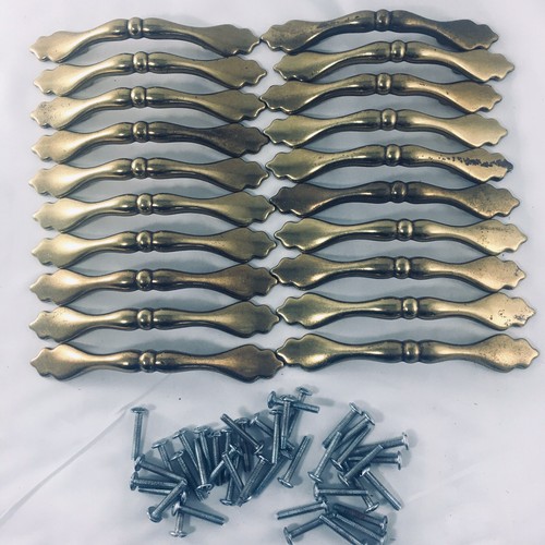 Door Pulls 20 Pc Lot Brass Drawer Cabinet 5 1/2” Polished 3 ” Screw Set Vtg - Picture 7 of 7