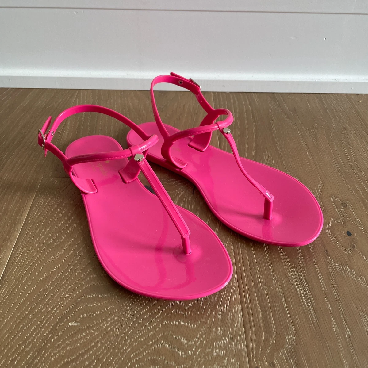 Kate Spade Sandals Womens 7 Pink Jelly Rubber Flat Joni T Strap