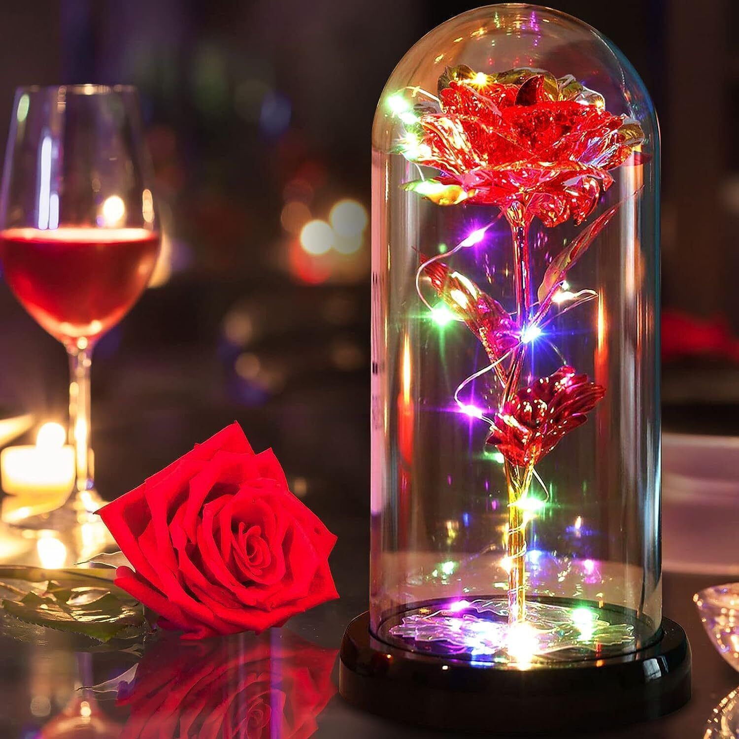 Enchanted Forever Rose Flower In Dome Glass LED Night Light ...