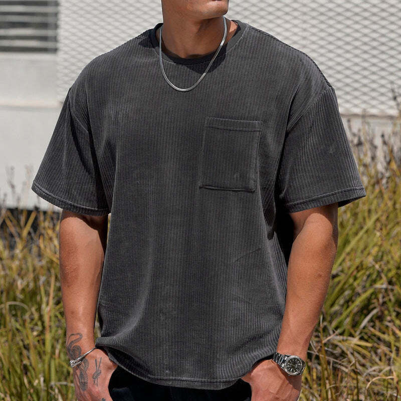 Sports Men's Round Neck Corduroy Casual T-shirt