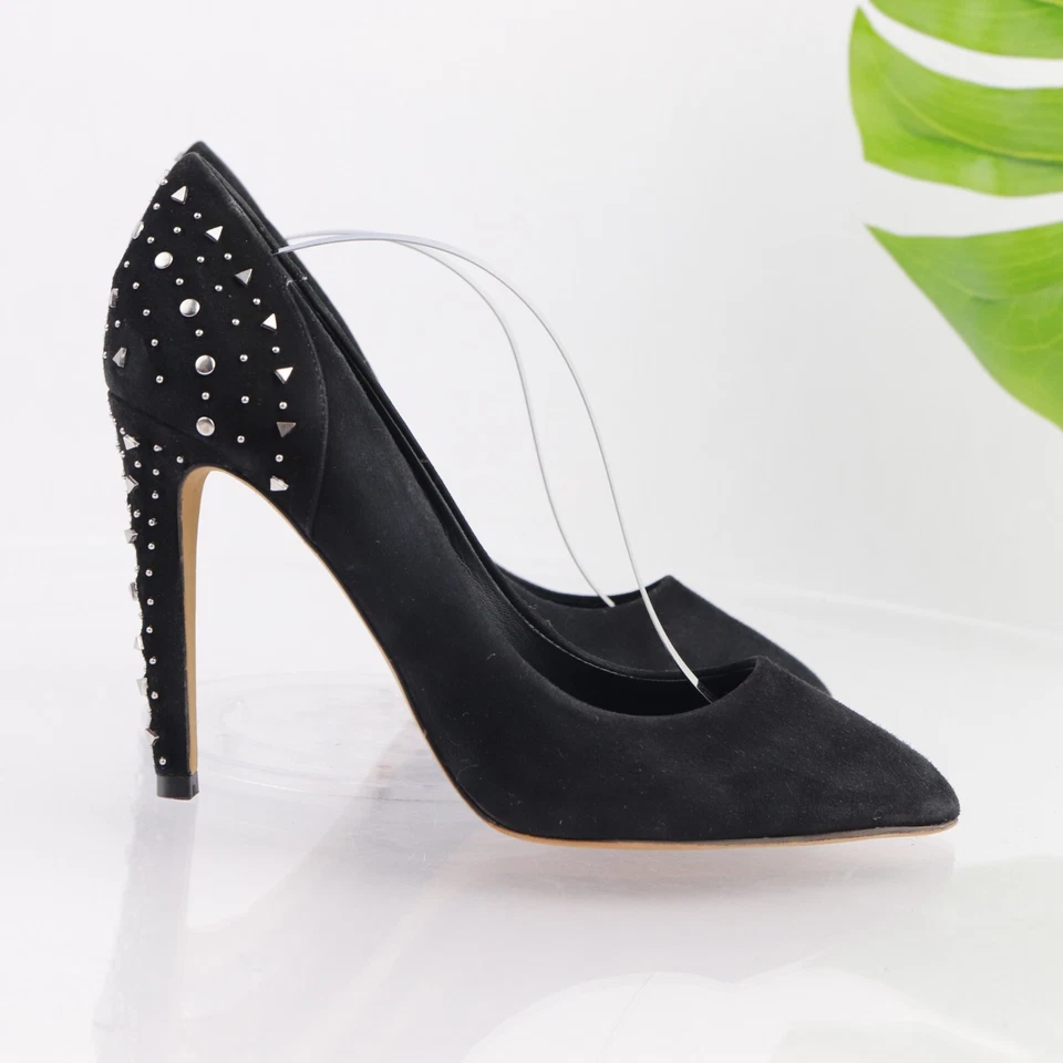 Zapato de vestir Rebecca Minkoff para mujer talla 9 negro gamuza tachonado tacón puntiagudo Foto 4 de 4