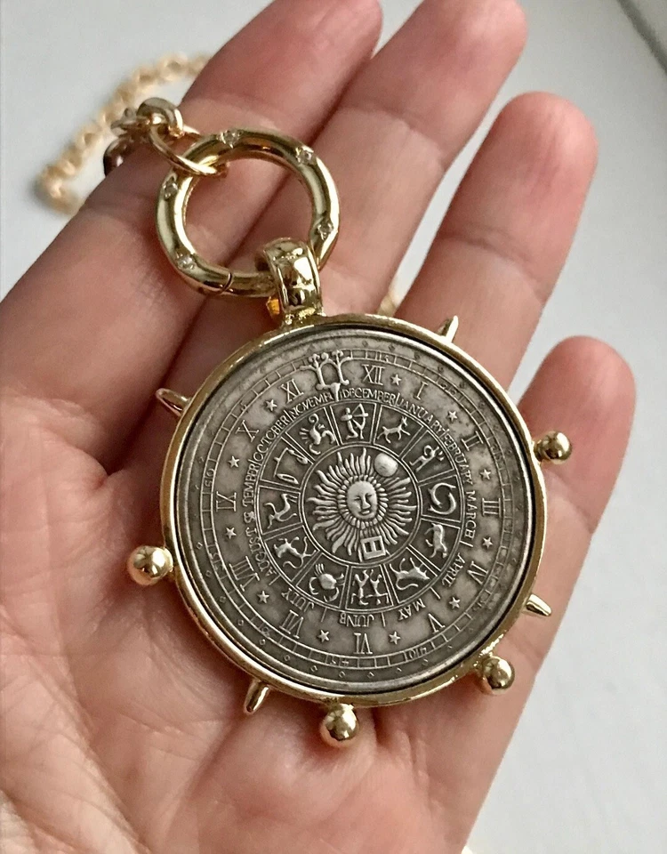 Золотая заполненная цепочка ожерелье антикварная монета медальон винтажный негабаритный монета подвеска - Изображение 2 из 4