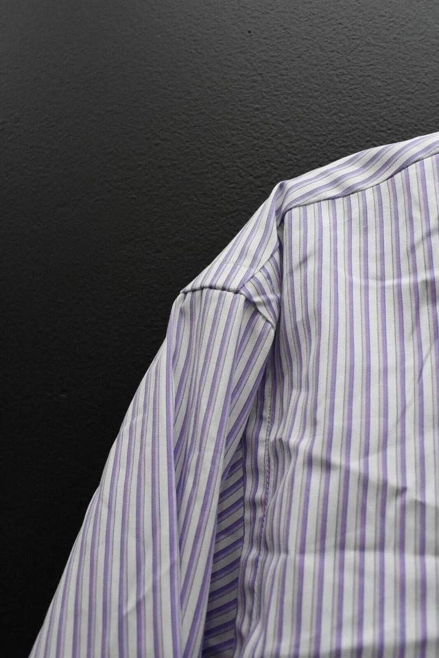 Camisa de vestir Holland & Sherry para hombre rayas lápiz manga larga púrpura con botones XL Foto 4 de 4
