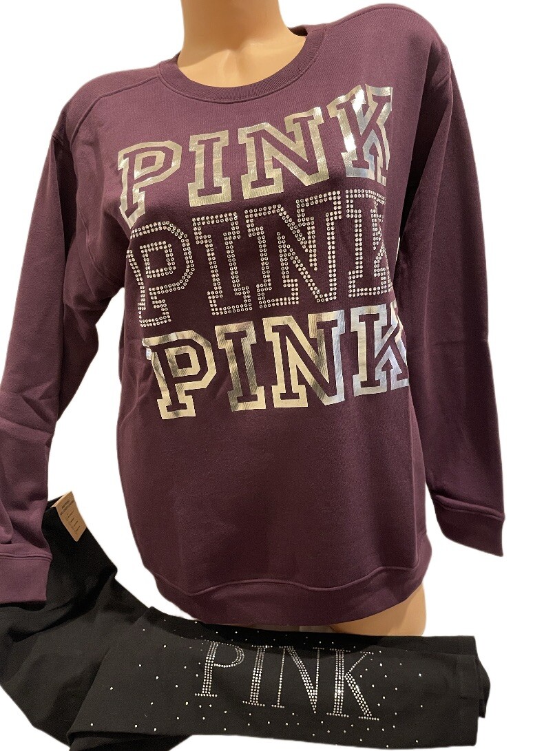 VICTORIA'S SECRET PINK BLING SWEATSHIRT & LEGGINGS 2PC RARE SET ️ SMALL ...