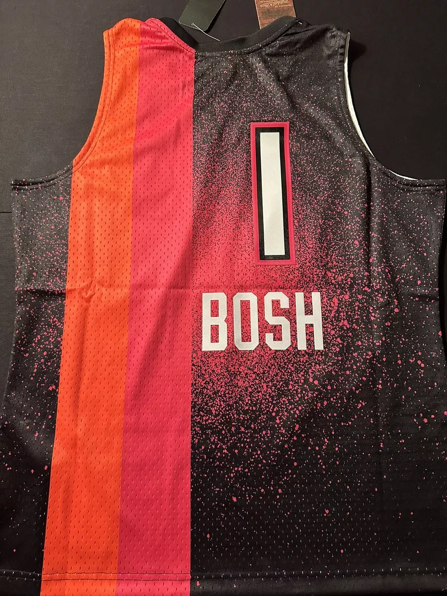Men's Mitchell & Ness Chris Bosh Black/Red Miami Heat Hardwood Classics 2011-12 Split Swingman Jersey