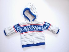 A Tiny Tots Original Red White Blue Sherpa Acrylic Cardigan Sweater Vintage Kids