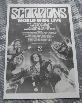 SCORPIONS WORLD WIDE LIVE 1985  MUSIC PRESS ADVERT POSTER 16 X 11 in 