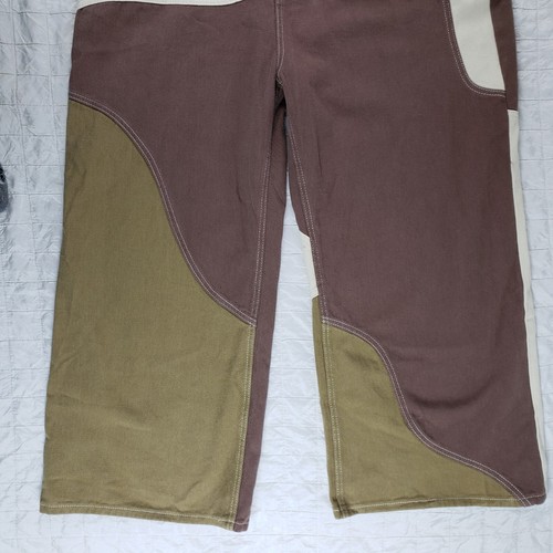 NWT Cider Overalls Womens Sz XL Relaxed Wide Leg Brown Beige Denim Bib Ankle NEW - Picture 11 of 12