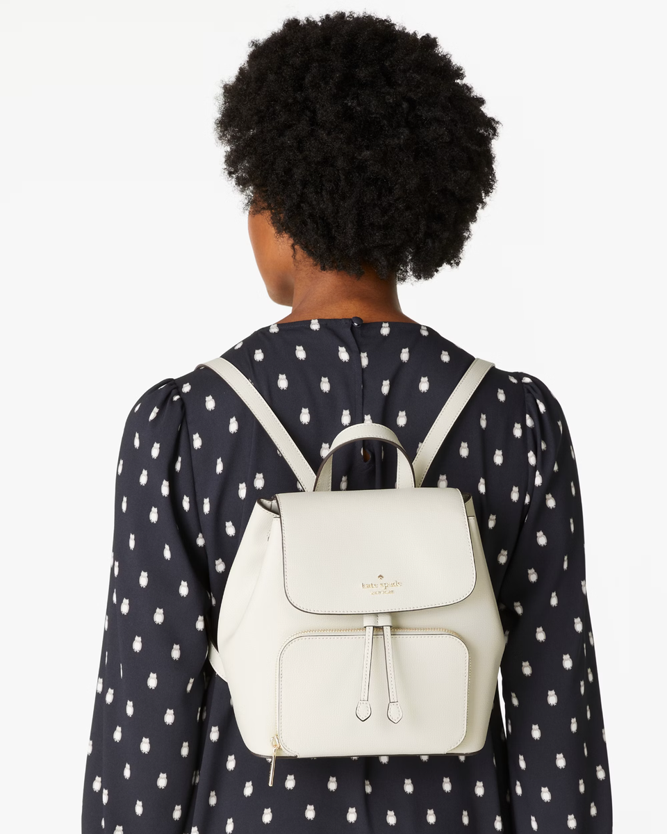 Kate Spade Kristi Medium Flap Backpack Ivory White Leather  display picture 3