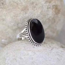 925 Sterling Silver Black Onyx Gemstone Handmade Statement Jewelry Ring K-57