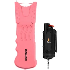 POLICE Stun Gun Burn Pepper Spray Combo Women Self Defense 916 Pink & Black
