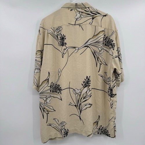 Hilo Hattie Hawaiian Shirt Men Large Beige Silk Button Up Resort Floral Neutral - Picture 5 of 9