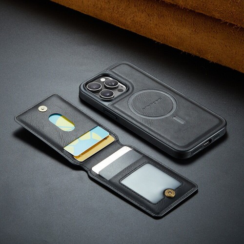 MagSafe Case For iPhone 12 13 14 15 16 with Magnetic Leather Wallet + Metal Ring - Zdjęcie 33 z 149