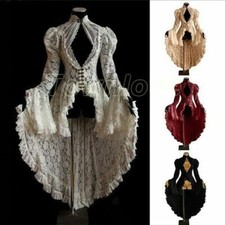 Womens Sheer Lace Victorian Dress Long Flare Sleeves Gothic Party Slim Dresses