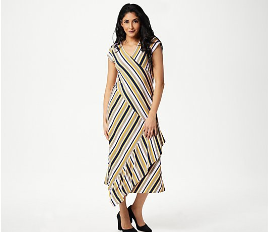 Du Jour Striped Wrap Knit Midi Dress-Light Olive Multi-XL A352930 NEW | eBay