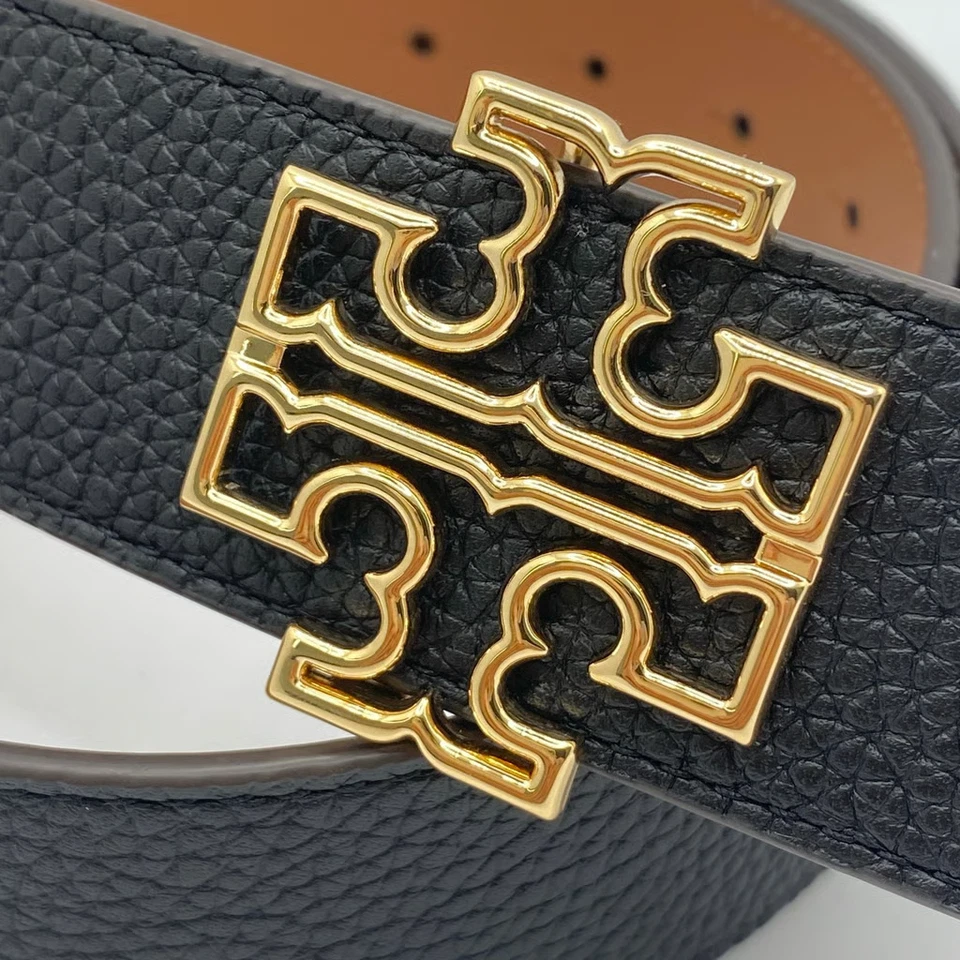 Tory Burch Britten Logo Reversible Black Tan Leather 1.5" Width Belt 141742 - Image 2 of 4