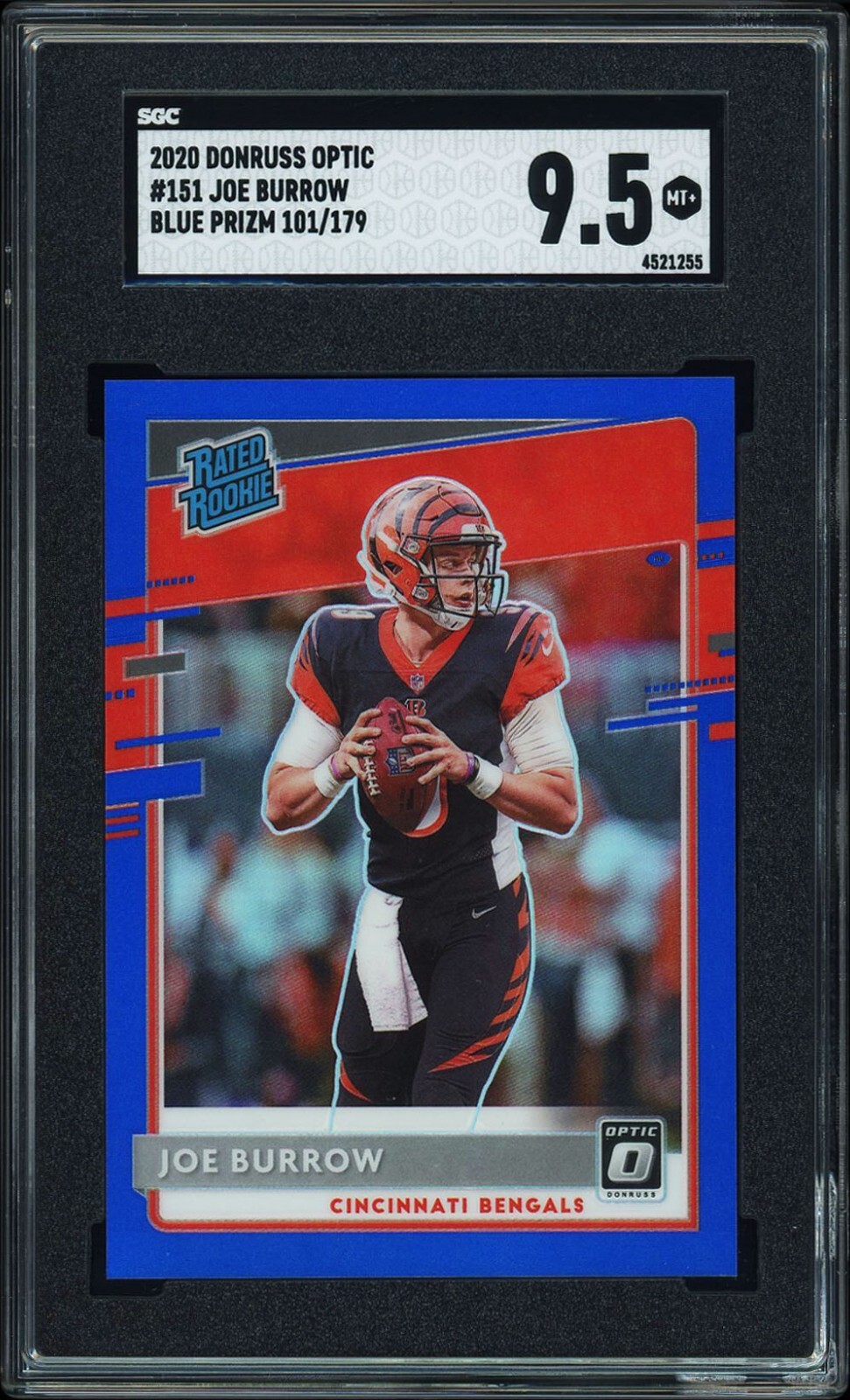 Joe Burrow 2020 Donruss Optic #151 Rated Rookie Blue Prizm /179 SGC 9.5 Bengals