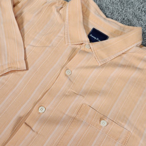 Tommy Bahama Hemd Herren XXL 2XL 100% Seide Knopf Neon Orange Gestreift Hawaii