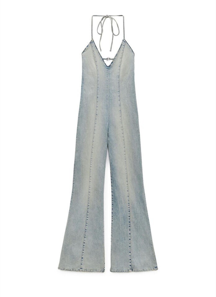 ZARA NEW BARBIE DENIM HALTER NECK JUMPSUIT SIZE L REF. 2569