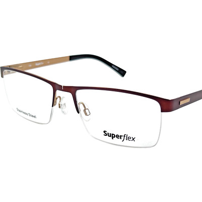 SuperFlex SF468 Mens Semi Rimless Eyeglass Frame C1 Brown Bronze 56-18