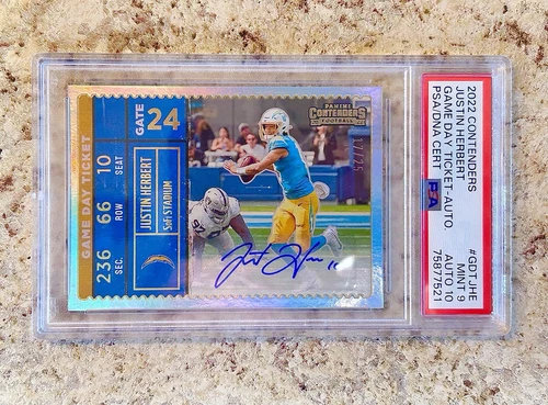 17/25 Justin Herbert 2022 Contenders Game Day Ticket Auto PSA 9 Mint w/ 10 auto