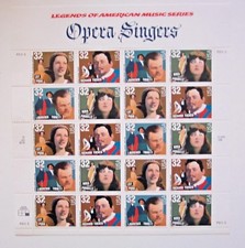 LEGENDS OF AMERICAN MUSIC SERIES OPERA SINGERS 32 CENT STAMP SHEET -$6.40 MINT