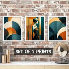 Art Deco Wall Art Geometric Wall Art Set of 3 Prints For Lounge Wall Framed Art