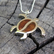 Hawaiian Jewelry Koa Wood Turtle Silver Rhodium Plated Brass Pendant BRP1161