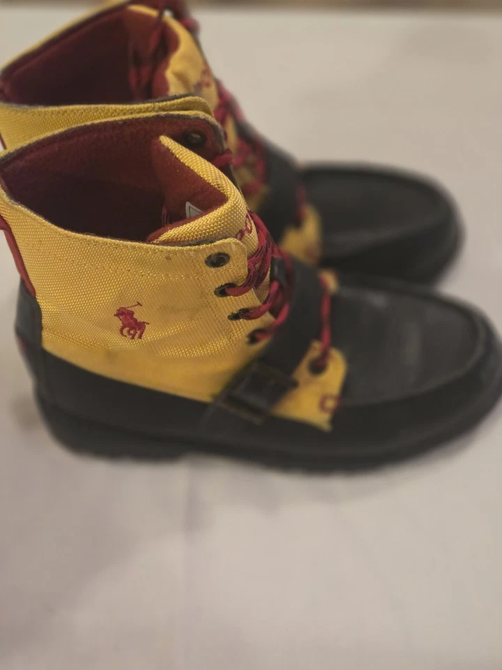 Bota Ralph Lauren Ranger Hi II de cuero para niño en cuero azul marino/amarillo - talla 4 C Foto 2 de 4