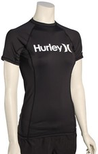 Hurley Women's One  Only SS Rash Guard - Classic Black - New