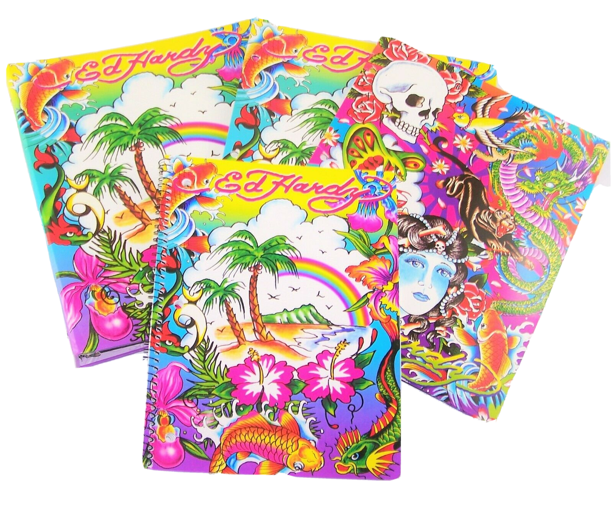 LISA FRANK ED HARDY notebook binder folder LOT NEW vintage journal