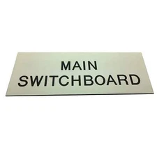 Legend Plate “ Main Switchboard “ 400mm L x 150mm H White with Black Text