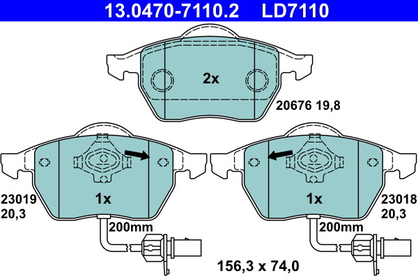 ATE 13.0470-7110.2 Brake Pad Set, disc brake for ,AUDI,SEAT,SKODA,VW
