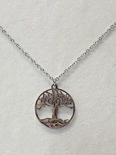 Tree of Life Pendant, Tree of Life Necklace Silver tone Hollowed out circle