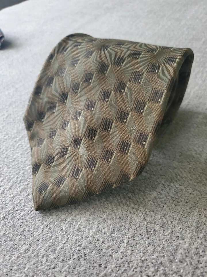 Corbata de cuello vintage Bill Blass etiqueta negra 100 % seda para hombre, verde, dorada Foto 2 de 4