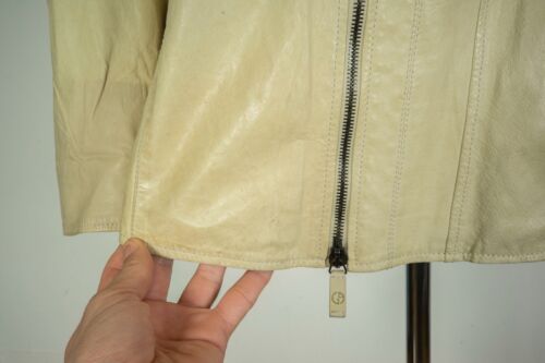 -Chaqueta Hombre Giorgio Armani Cuero Motociclista Beige Talla 60 - Imagen 3 de 14