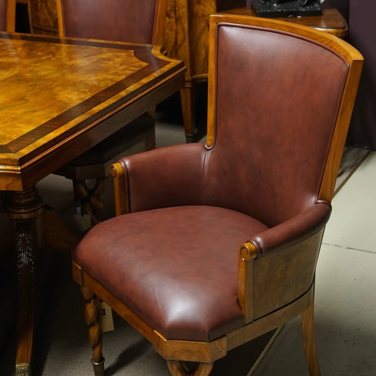 Set of 10 Ash wood traditional dining chairs with Genuine Brown