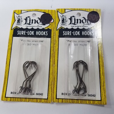 Lot of Lindy Sure-Lok Hooks Vintage Packs of 5 Hooks 3/0