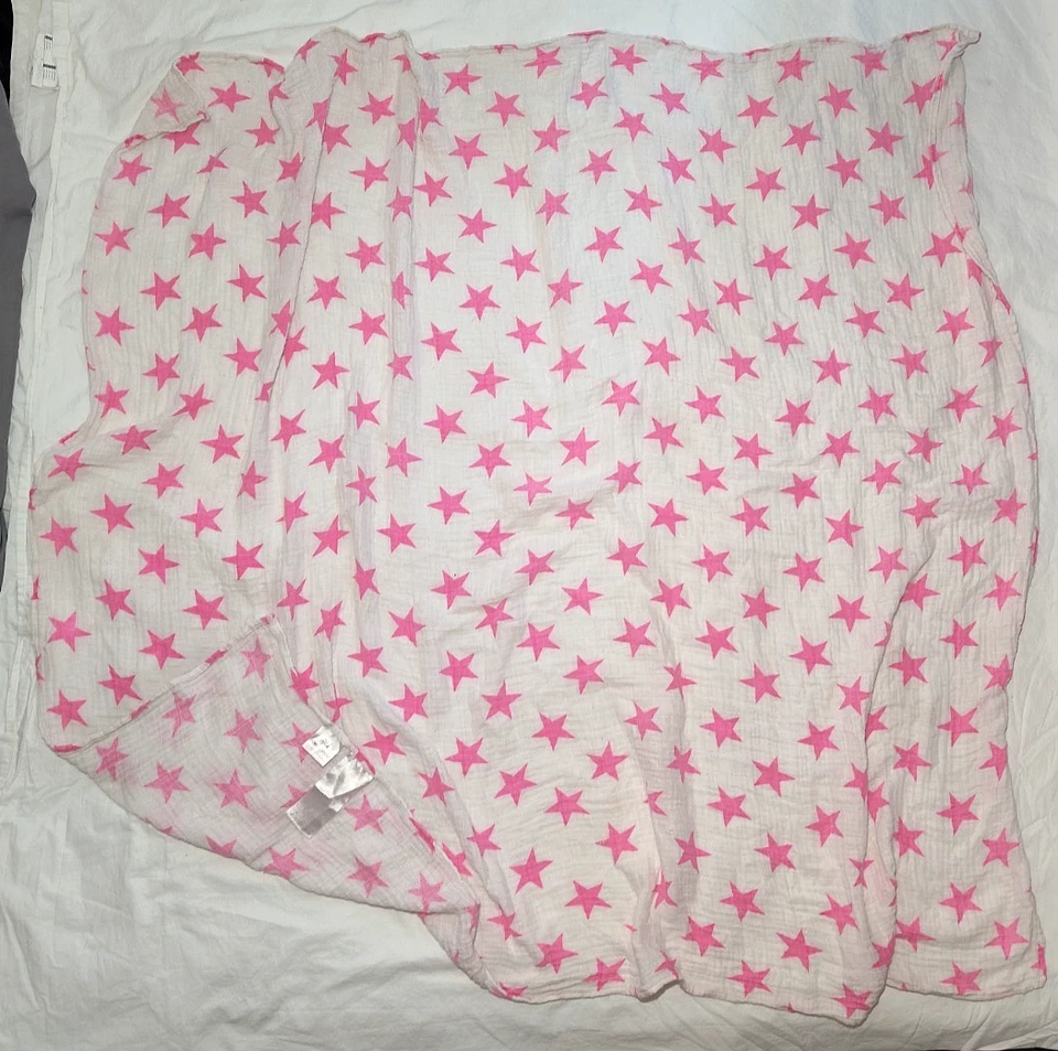 Manta Aden + Anais Hot Pink Star Baby Muselina Blanca Algodón 45" Niña Foto 2 de 4