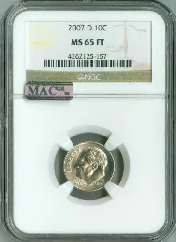 2007 D NGC MS65 FT MAC PQ ROOSEVELT DIME FULL TORCH, SPOTLESS, RARE, WHITE!
