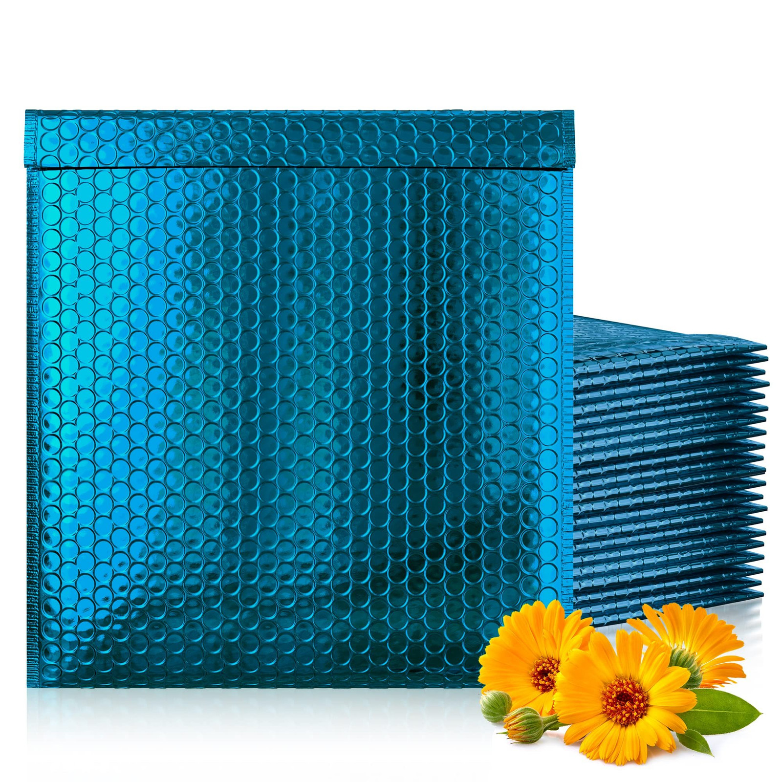 Blue Metallic Bubble Mailers 16x17.5 Inches 50 Pack Poly Padded Envelopes