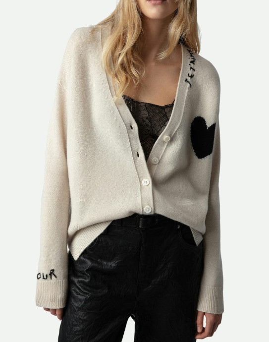 Lady Zadig & Voltaire Heart-shaped Cashmere Loose Cardigan knitted Sweater