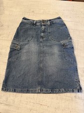 Vintage 90's Eddie Bauer Maxi Denim Modest Blue Jean Skirt Size 4 Side Slits Y2K
