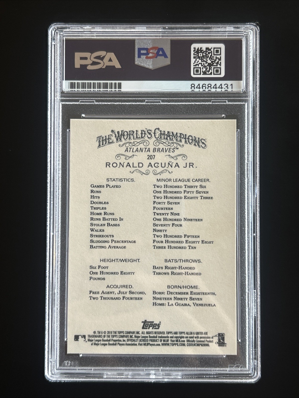 Ronald Acuna Jr Auto PSA 10 2018 Topps Allen & Ginter RC Braves autograph signed view 2