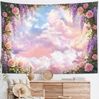 Green Leaf Purple Floral Pink Cloud Tapestry Wall Hanging Bedroom Dorm Decor