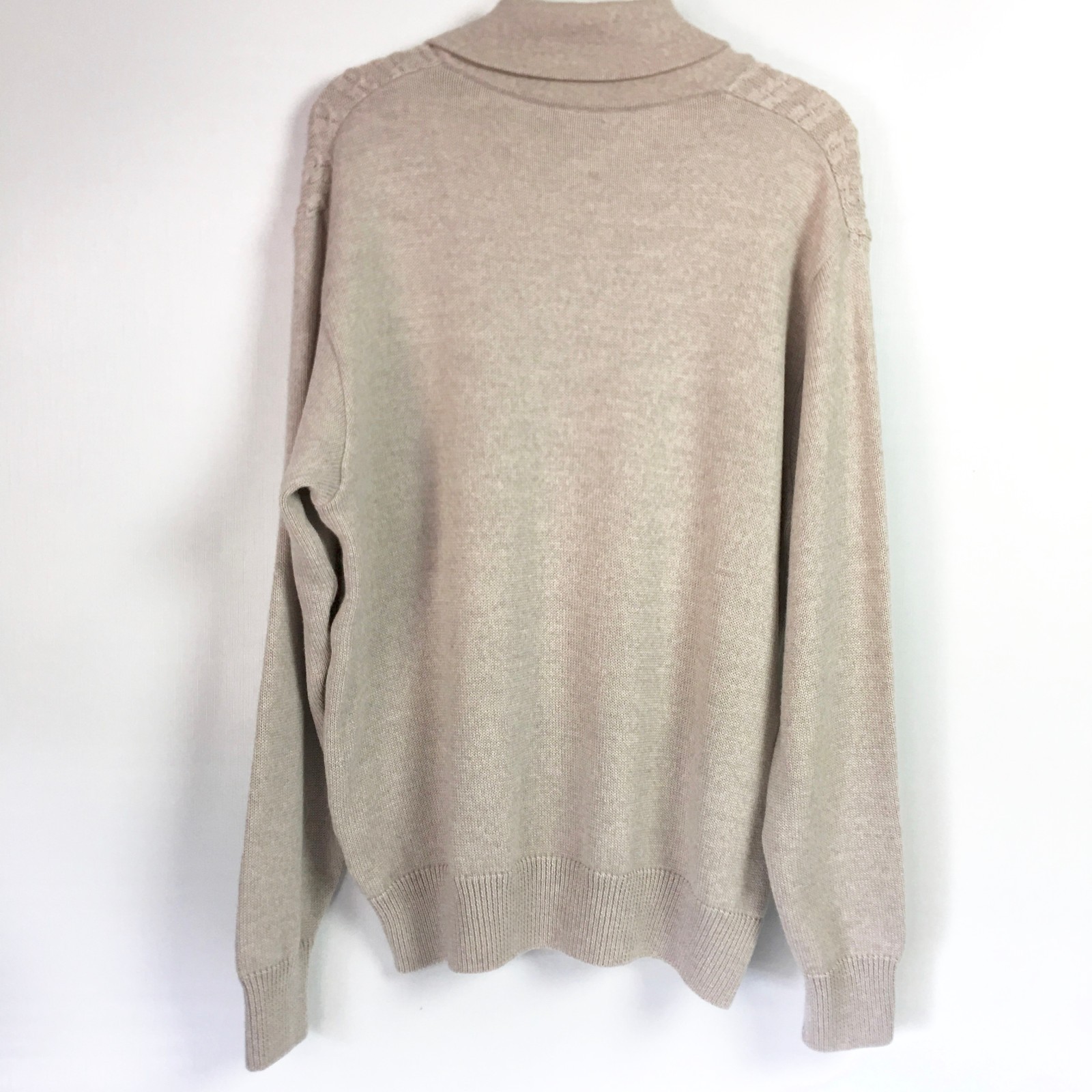 St Croix Mens XL Fisherman Sweater Shawl Collar Beige Wool Cable Knit USA Made